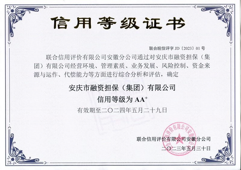 信用等級證書